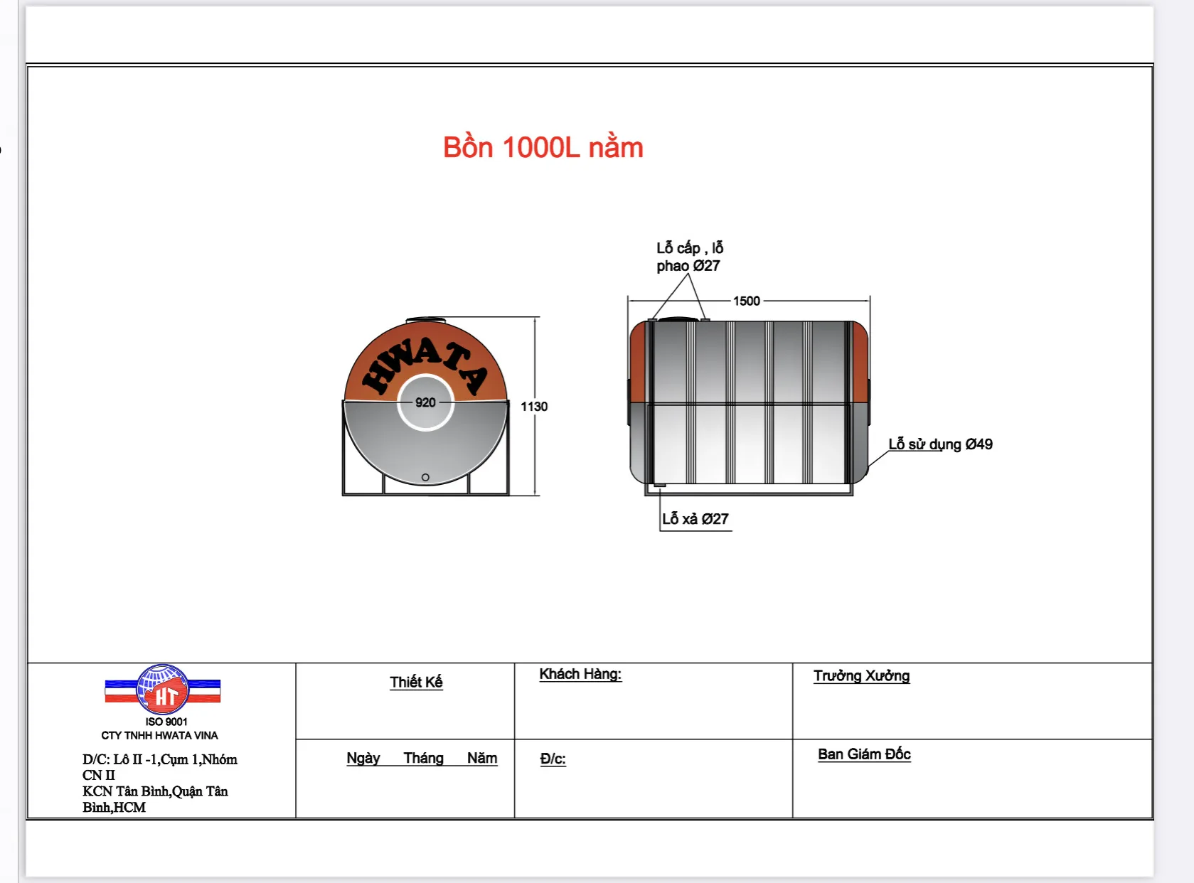 ban ve bon nuoc inox hwata 1000l ngang